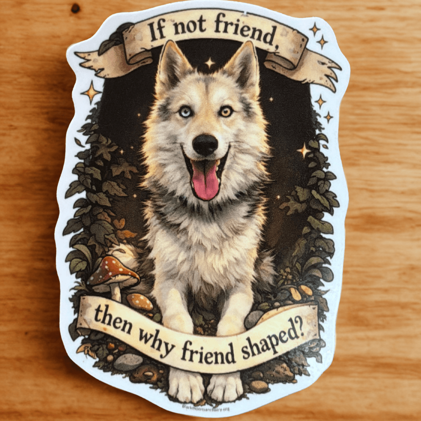 Friend Shaped Wolfdog Sticker - Finn - Black Moon Ritualcraft