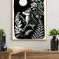 Art Print - Digitalis Monochrome Mystical Fox Folk Art Linocut Style - Mystical Wall Art Print - Revolutionary Mystic