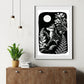 Art Print - Digitalis Monochrome Mystical Fox Folk Art Linocut Style - Mystical Wall Art Print - Revolutionary Mystic