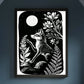 Art Print - Digitalis Monochrome Mystical Fox Folk Art Linocut Style - Mystical Wall Art Print - Revolutionary Mystic