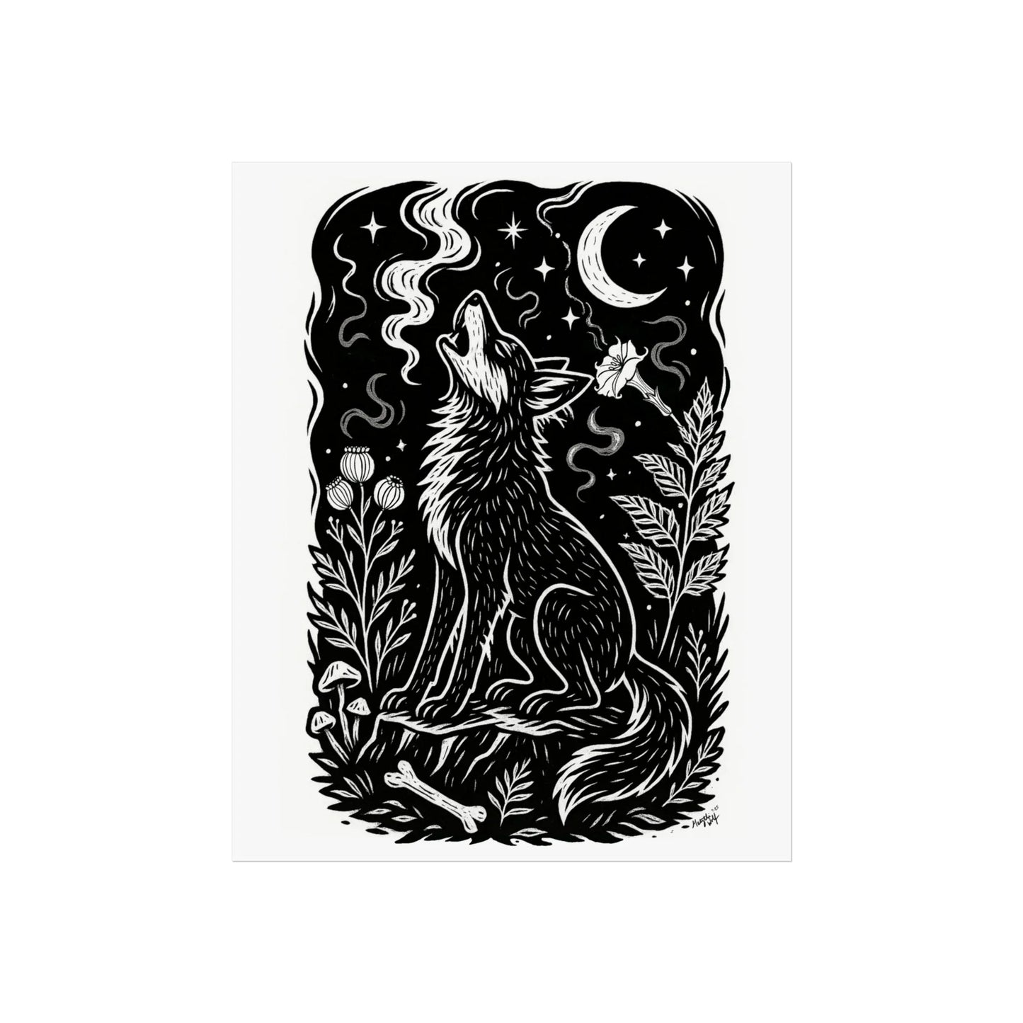 Art Print - Inoxia Monochrome Mystical Wolf Folk - Mystical Wall Art Print - Revolutionary Mystic