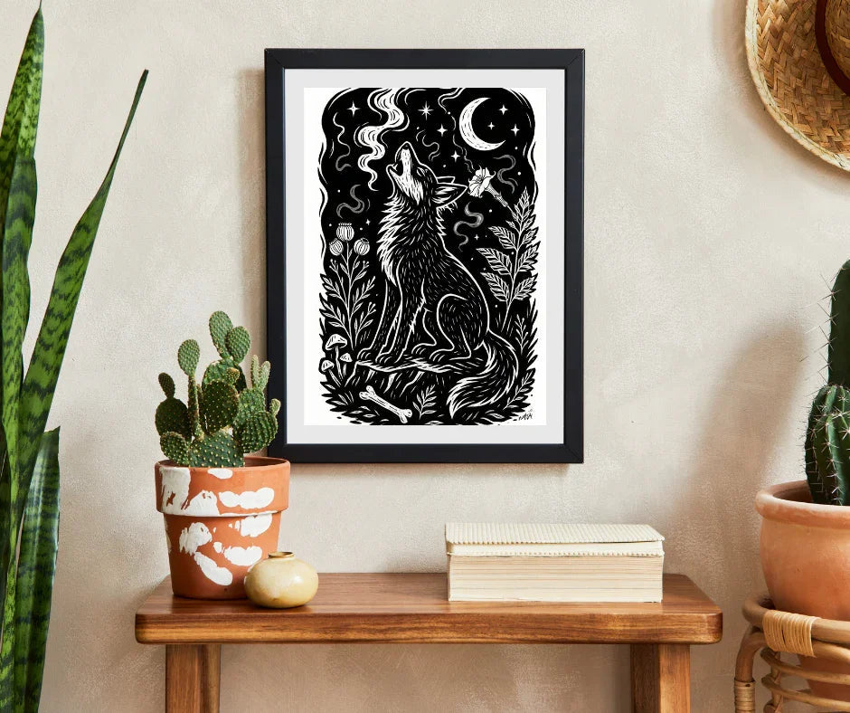 Art Print - Inoxia Monochrome Mystical Wolf Folk - Mystical Wall Art Print - Revolutionary Mystic