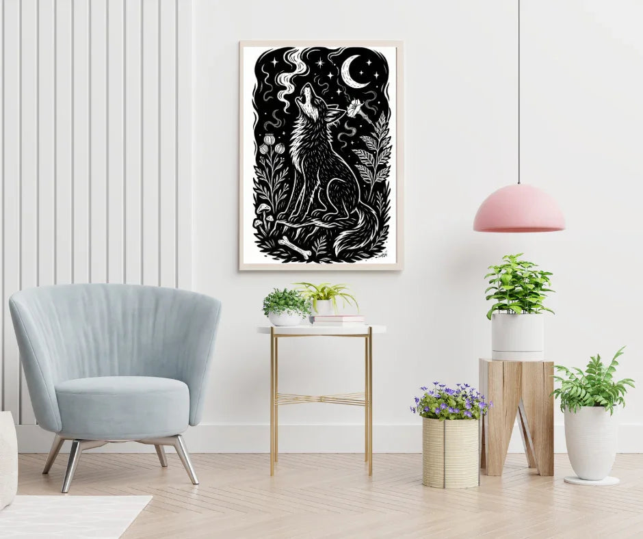 Art Print - Inoxia Monochrome Mystical Wolf Folk - Mystical Wall Art Print - Revolutionary Mystic
