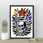 Art Print - Skull Garden Folk Art Minimal Modern Botanical - Mystical Wall Art Print - Revolutionary Mystic