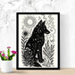 Art Print - Solar Solstice Mystical Wolf Monochrome Witchy Aesthetic - Mystical Wall Art Print - Revolutionary Mystic
