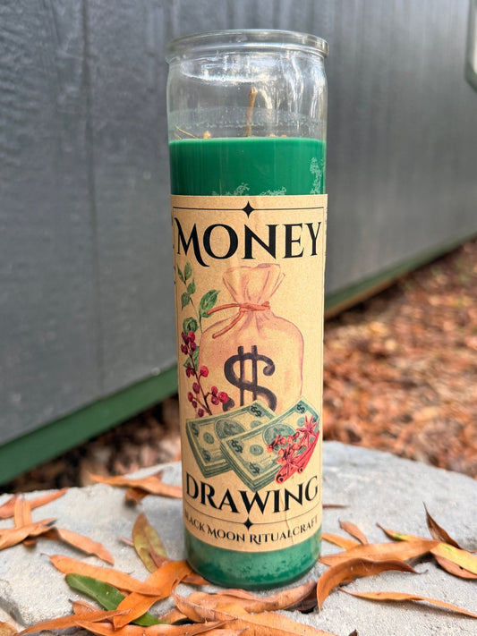 Money Drawing Spell Candle - Soy Wax Ritual Candle for Money Drawing And Prosperity Work - Black Moon Ritualcraft