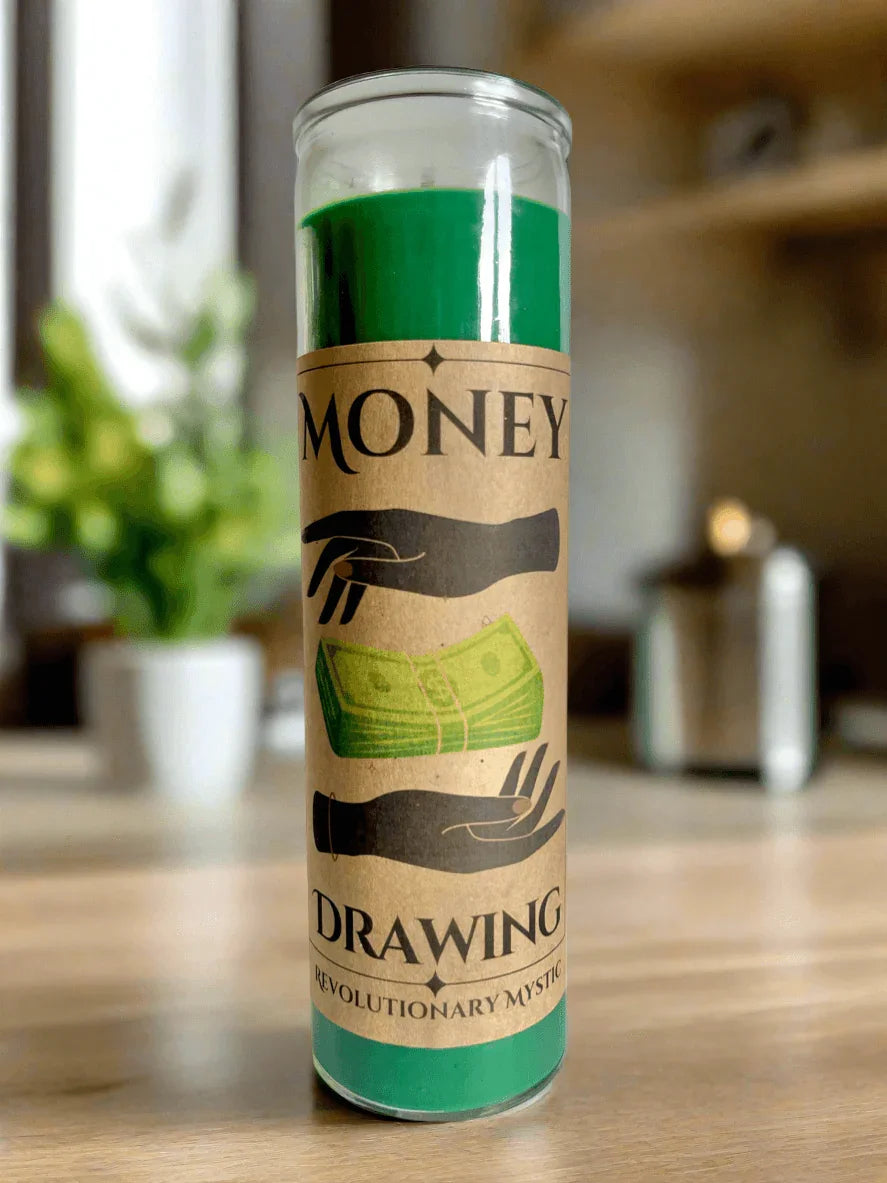 Money Drawing Spell Candle - Soy Wax Ritual Candle for Money Drawing And Prosperity Work - Revolutionary Mystic