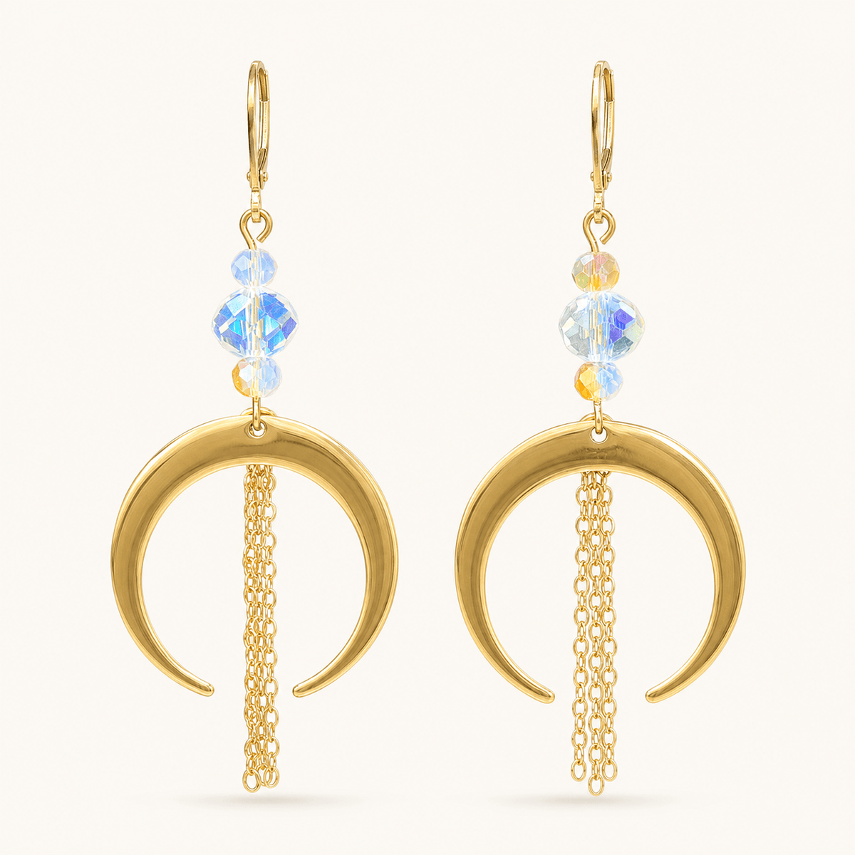 Moonfall — Gold Crescent & Chain Statement Earrings - Black Moon Ritualcraft