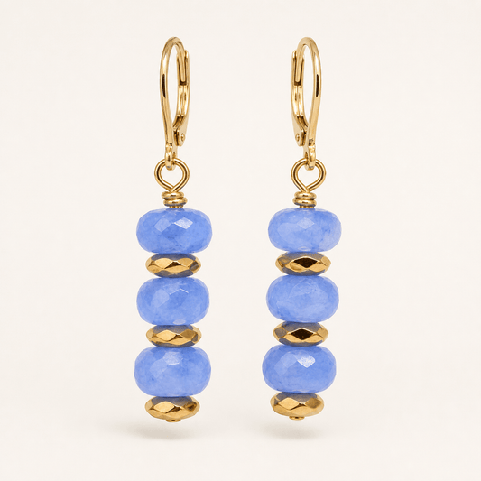 Moonwater — Chalcedony & Gold Hematite Dangle Earrings - Black Moon Ritualcraft