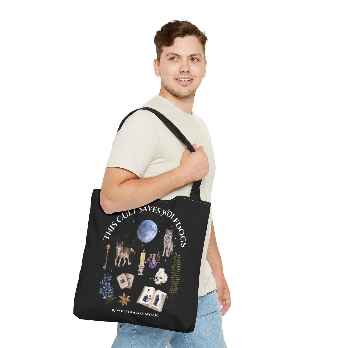 Mystical Wolfdog Tote Bag - Cult Saves Wolfdogs & Hexing Haters Design - Revolutionary Mystic