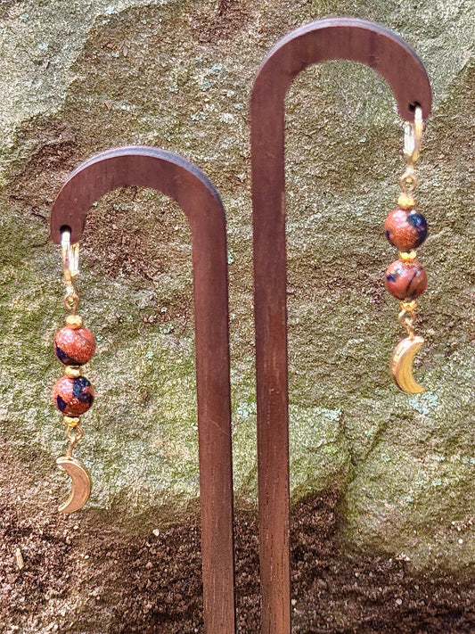 Nocturne — Blue Sandstone & Gold Crescent Moon Earrings - Black Moon Ritualcraft