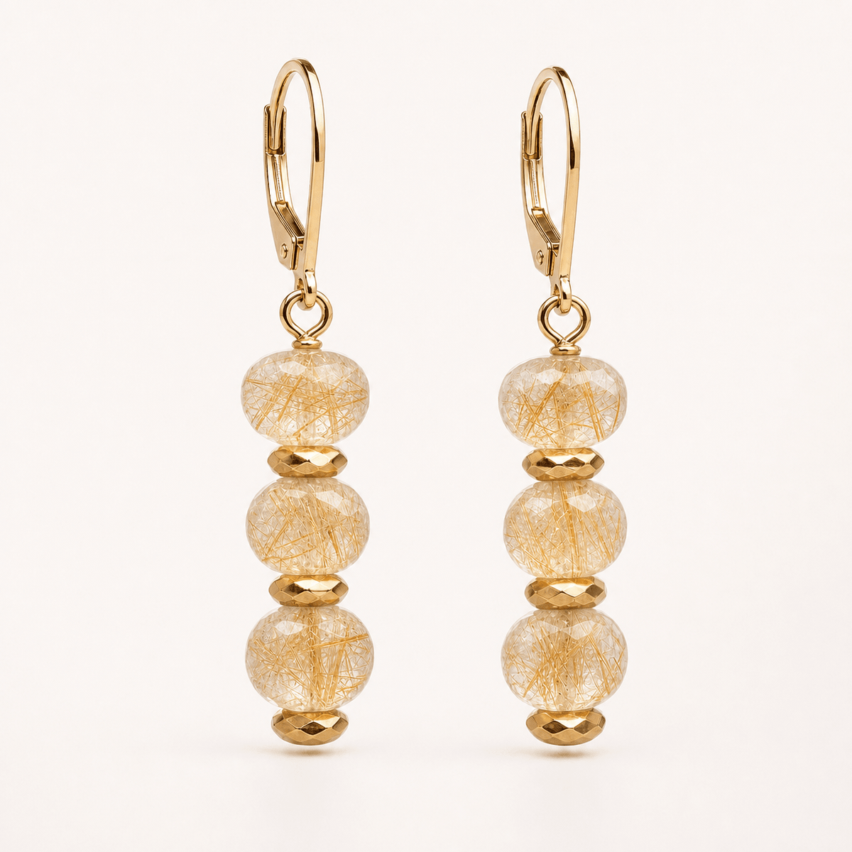 Starwire — Rutilated Quartz & Gold Hematite Dangle Earrings - Black Moon Ritualcraft