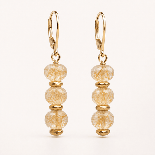 Starwire — Rutilated Quartz & Gold Hematite Dangle Earrings - Black Moon Ritualcraft