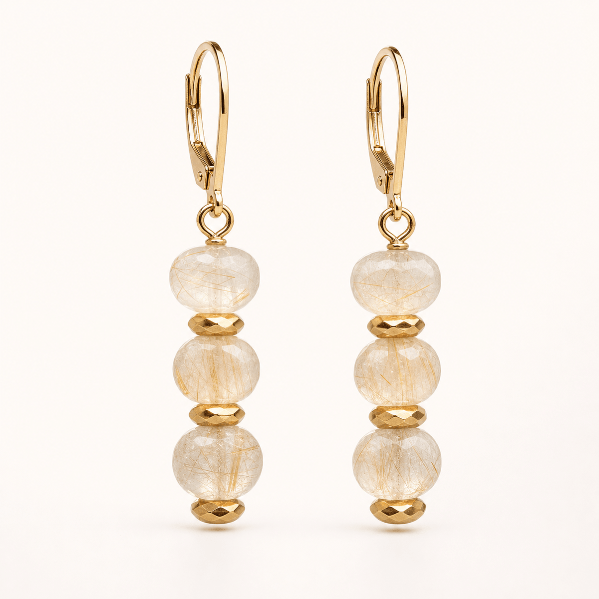 Starwire — Rutilated Quartz & Gold Hematite Dangle Earrings - Black Moon Ritualcraft