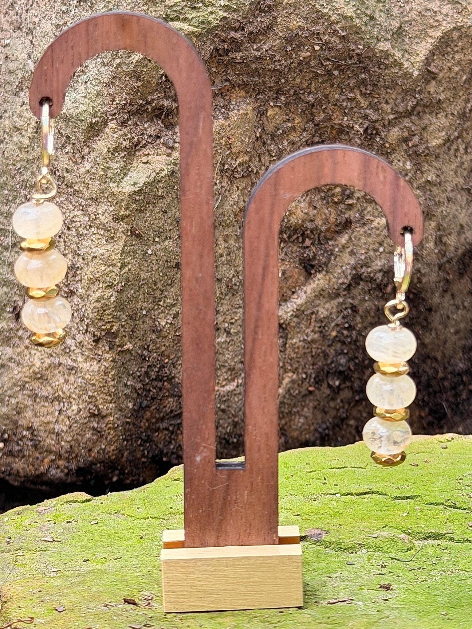 Starwire — Rutilated Quartz & Gold Hematite Dangle Earrings - Black Moon Ritualcraft