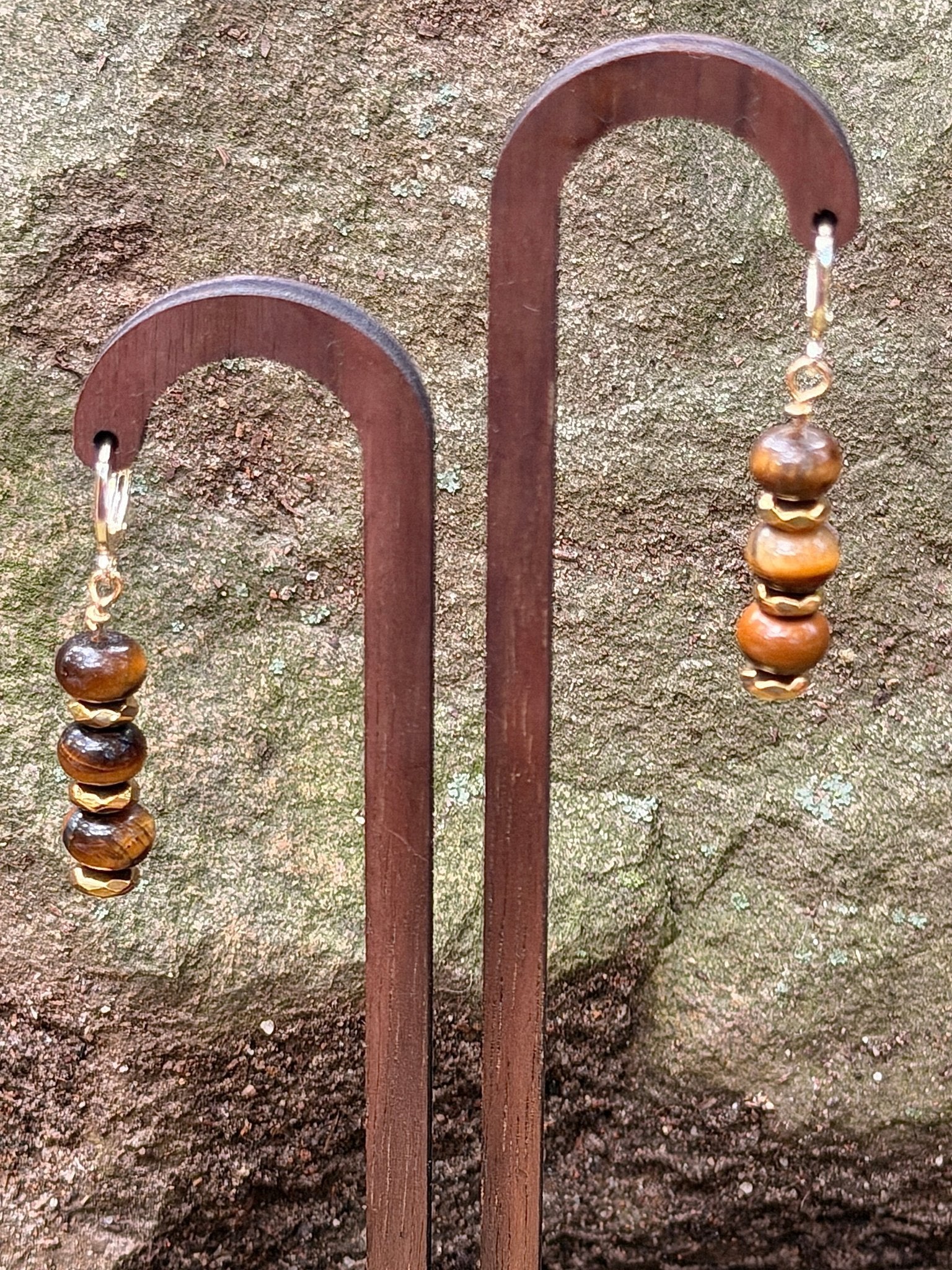 Sunfang — Tiger Eye & Gold Hematite Dangle Earrings - Black Moon Ritualcraft