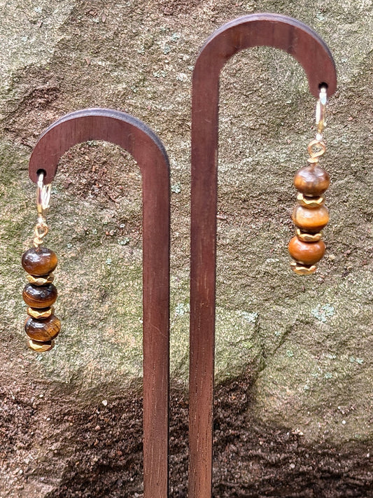 Sunfang — Tiger Eye & Gold Hematite Dangle Earrings - Black Moon Ritualcraft