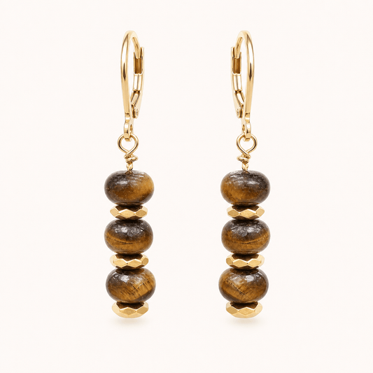 Sunfang — Tiger Eye & Gold Hematite Dangle Earrings - Black Moon Ritualcraft