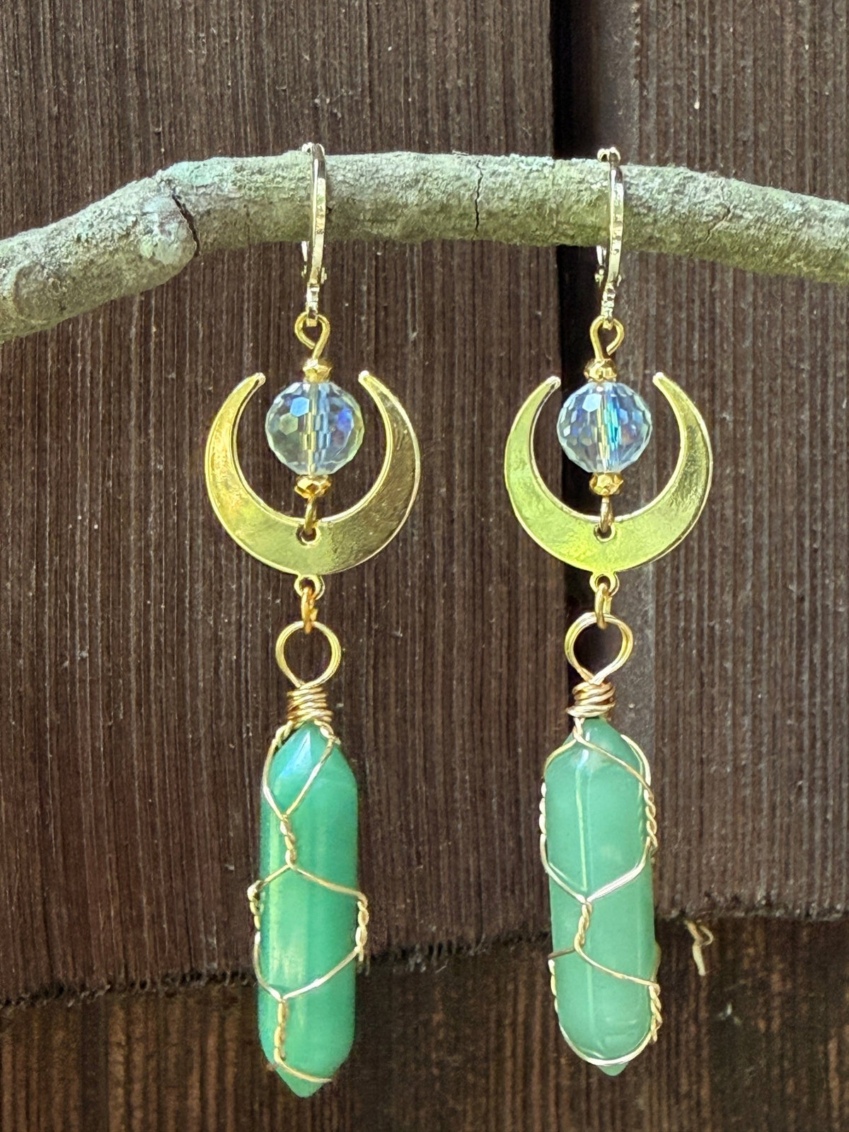 Verdant Orbit — Amazonite & Gold Crescent Earrings - Black Moon Ritualcraft
