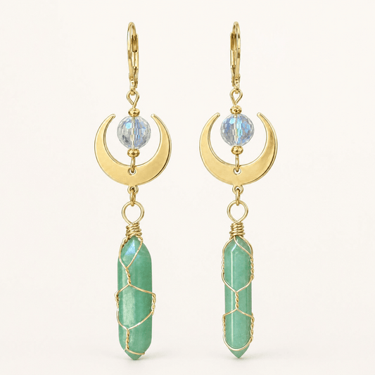 Verdant Orbit — Amazonite & Gold Crescent Earrings - Black Moon Ritualcraft